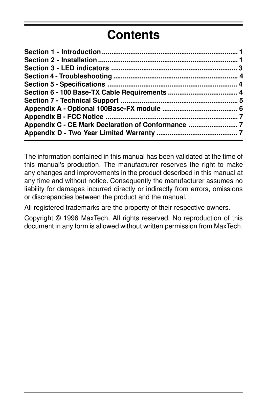 MaxTech FHX-1200 manual Contents 