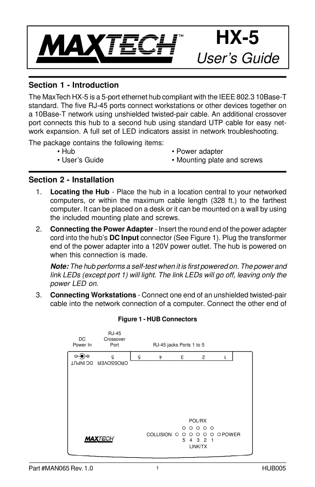 MaxTech HX-5 manual Introduction, Installation 