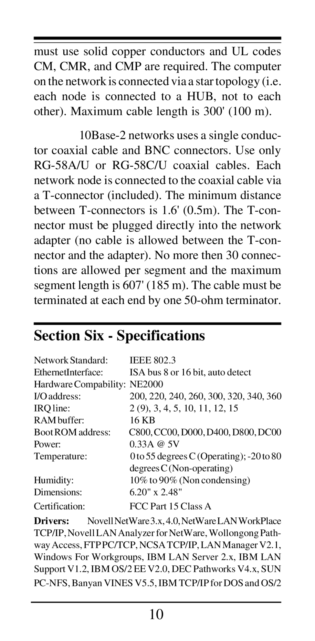 MaxTech NX-16 manual Section Six Specifications 