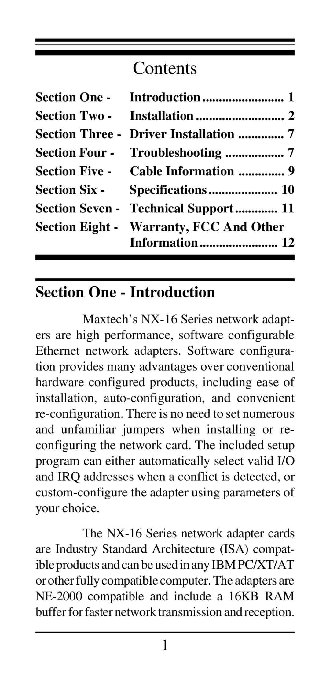 MaxTech NX-16 manual Contents 