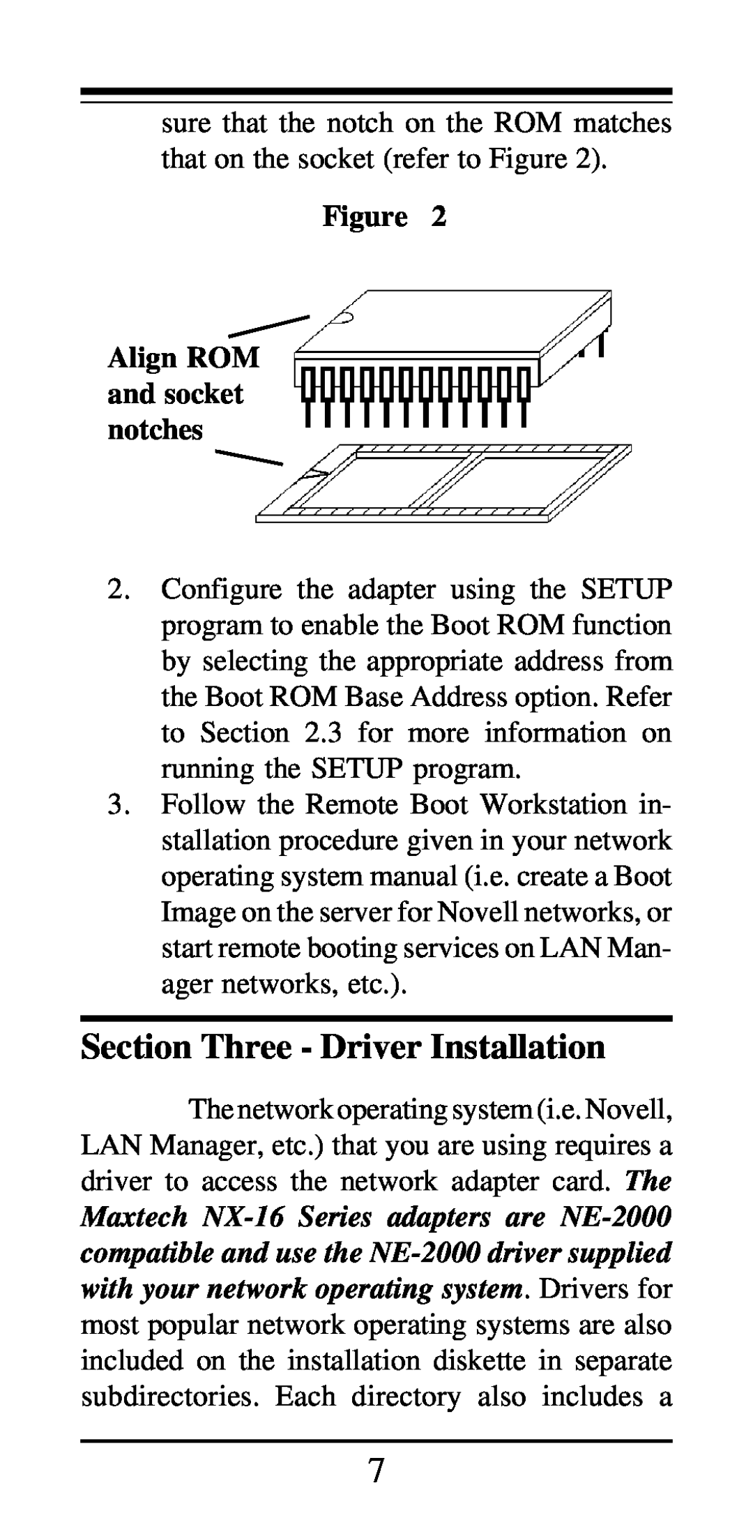 MaxTech NX-16 manual Section Three - Driver Installation, Align ROM and socket notches 
