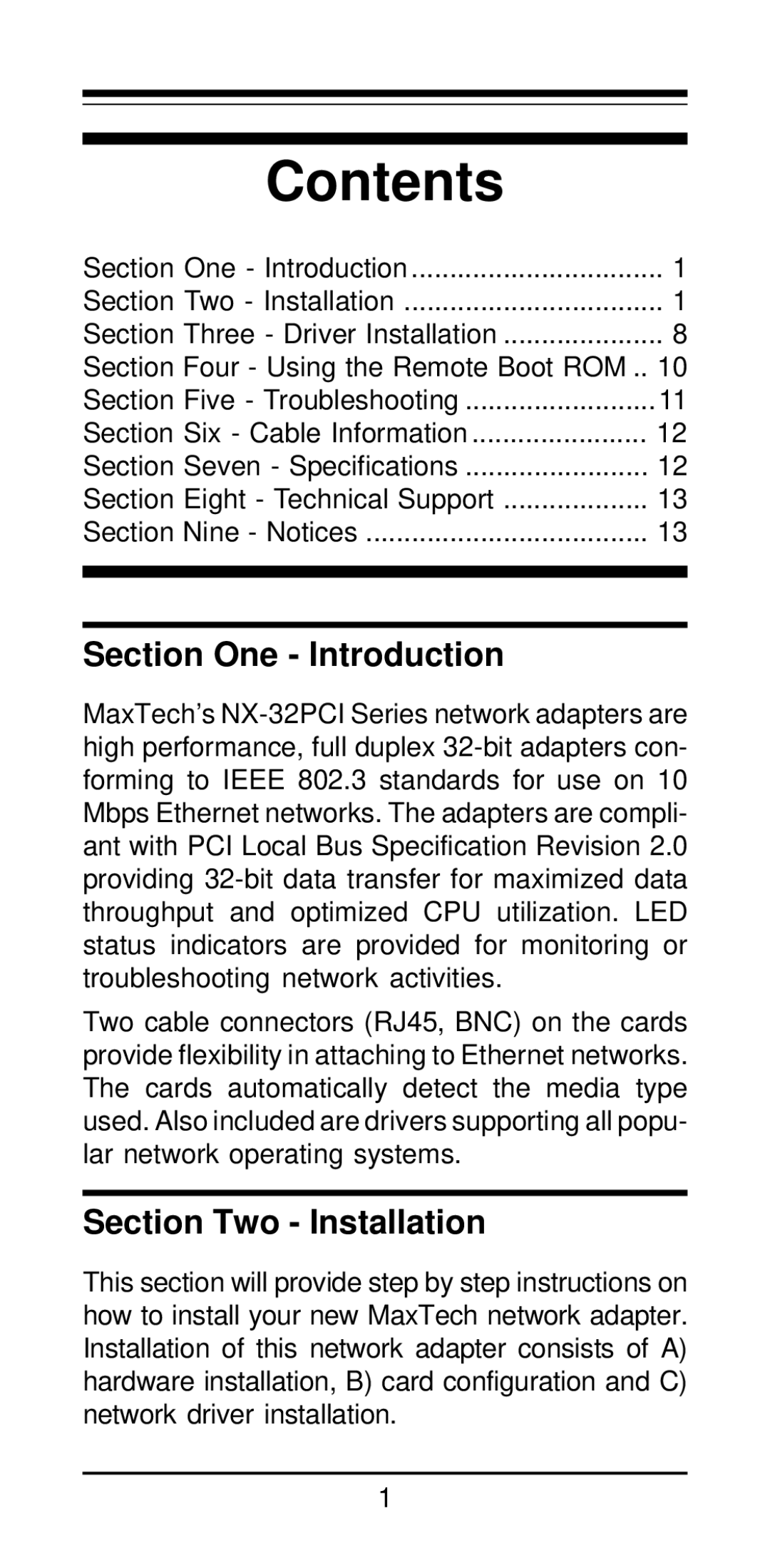 MaxTech NX-32PCI manual Contents 