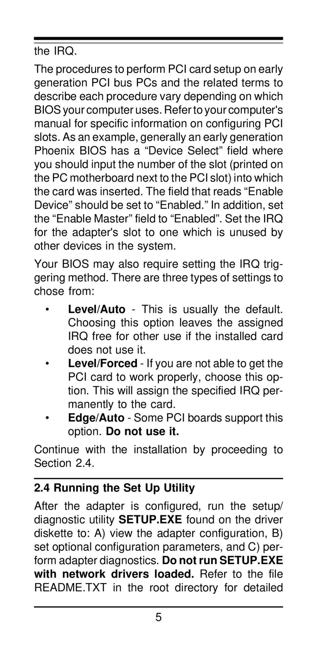 MaxTech NX-32PCI manual Irq, Running the Set Up Utility 