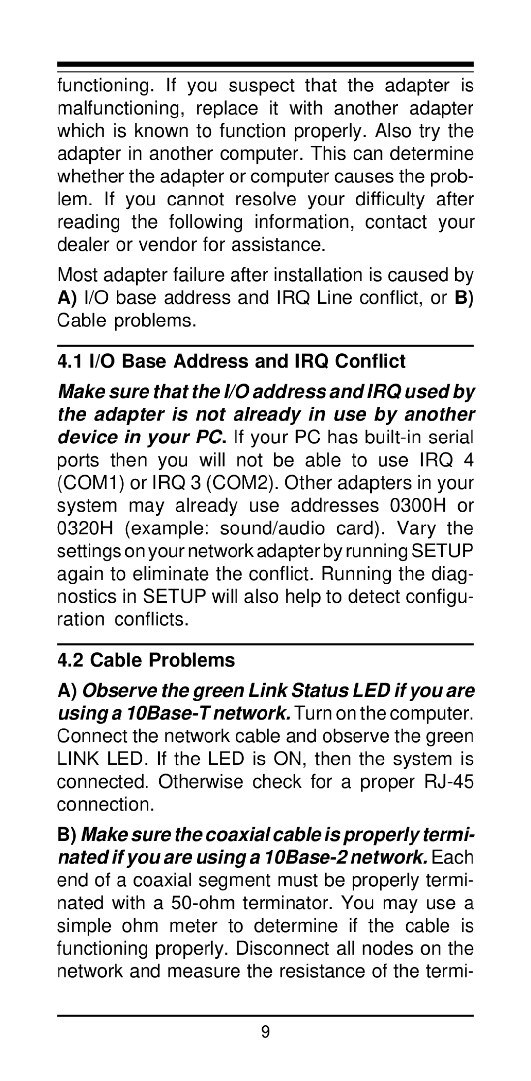 MaxTech NXP-16 manual I/O Base Address and IRQ Conflict, Cable Problems 