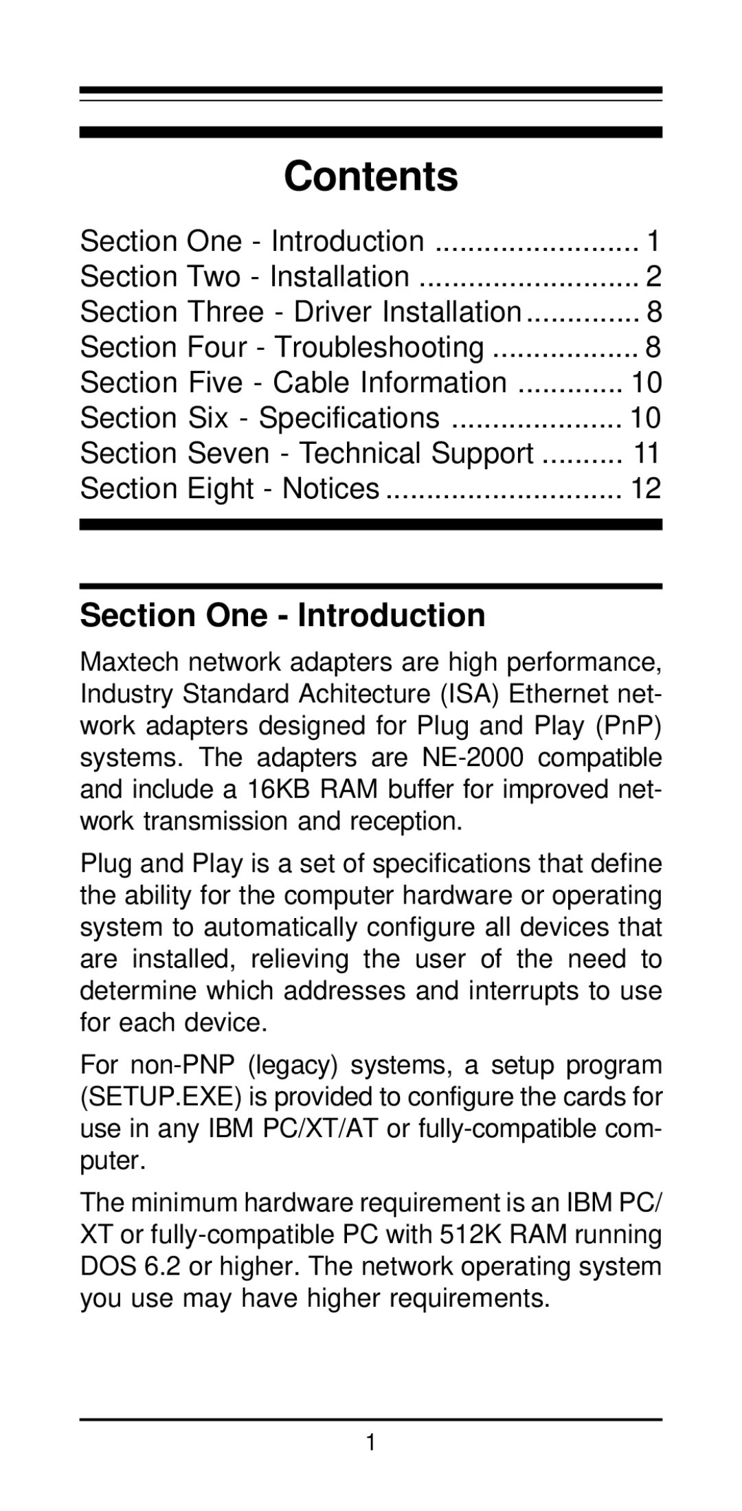 MaxTech NXP-16 manual Contents 