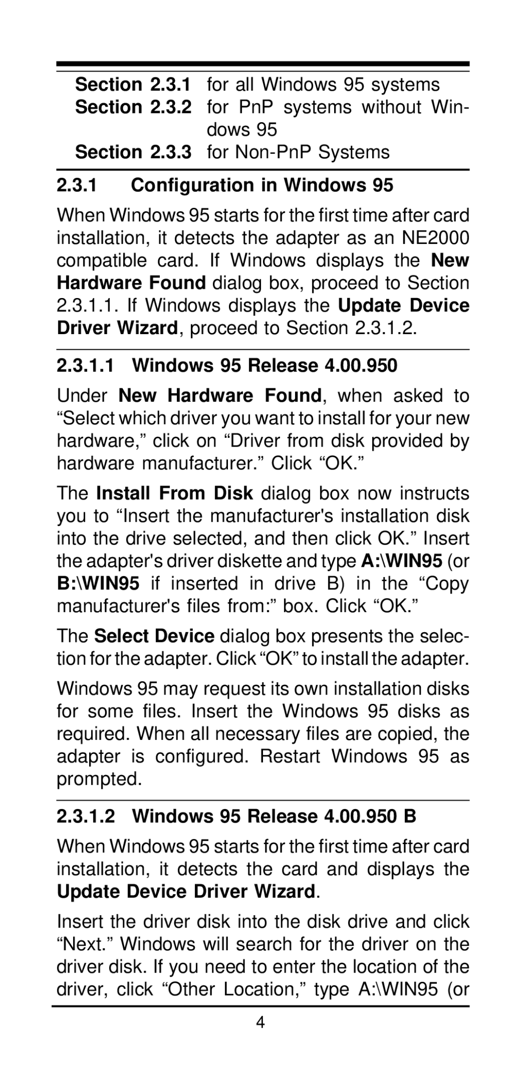 MaxTech NXP-16 manual Configuration in Windows, Windows 95 Release 4.00.950 B 