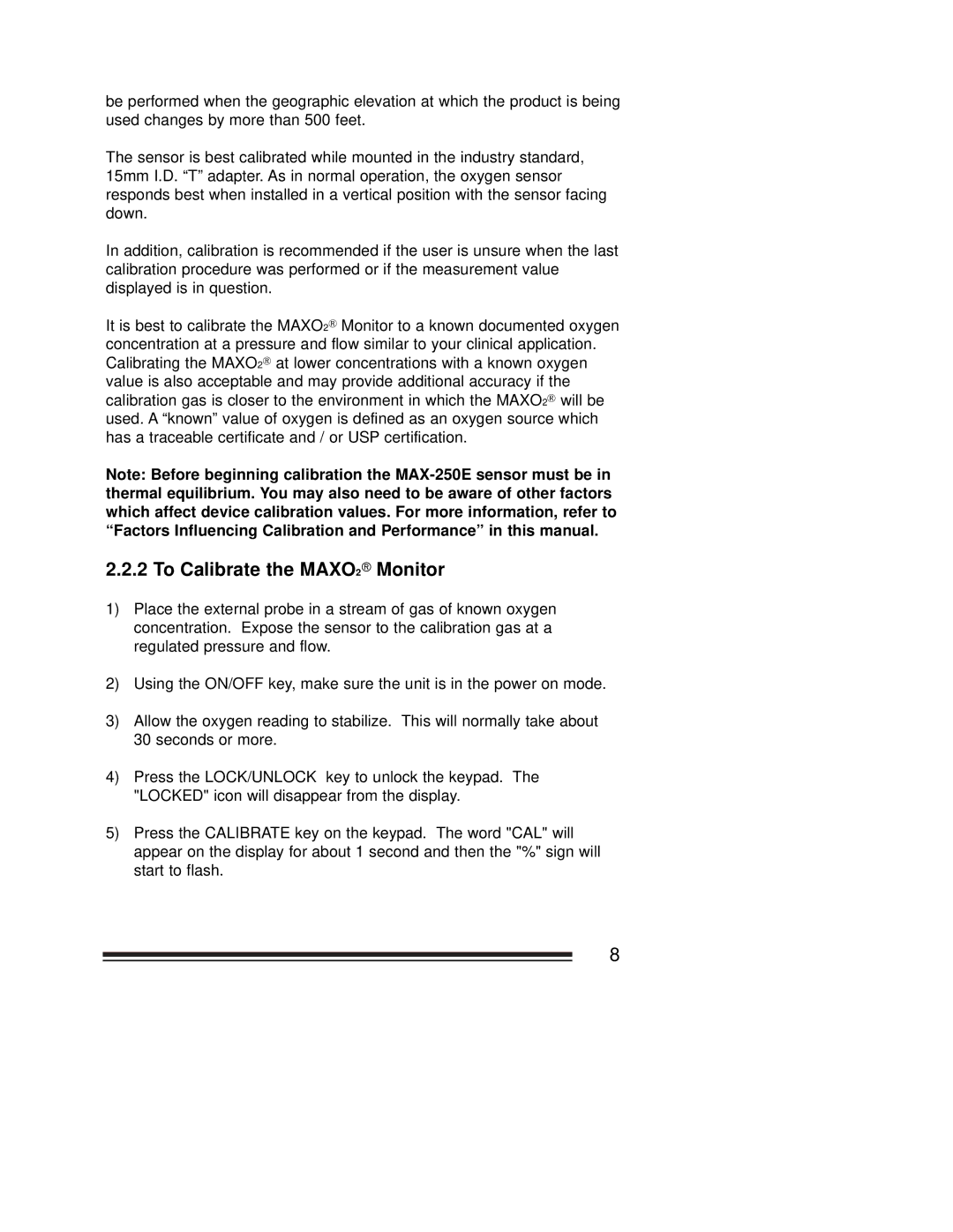 MaxTech OM-25ME operating instructions To Calibrate the MAXO2 Monitor 