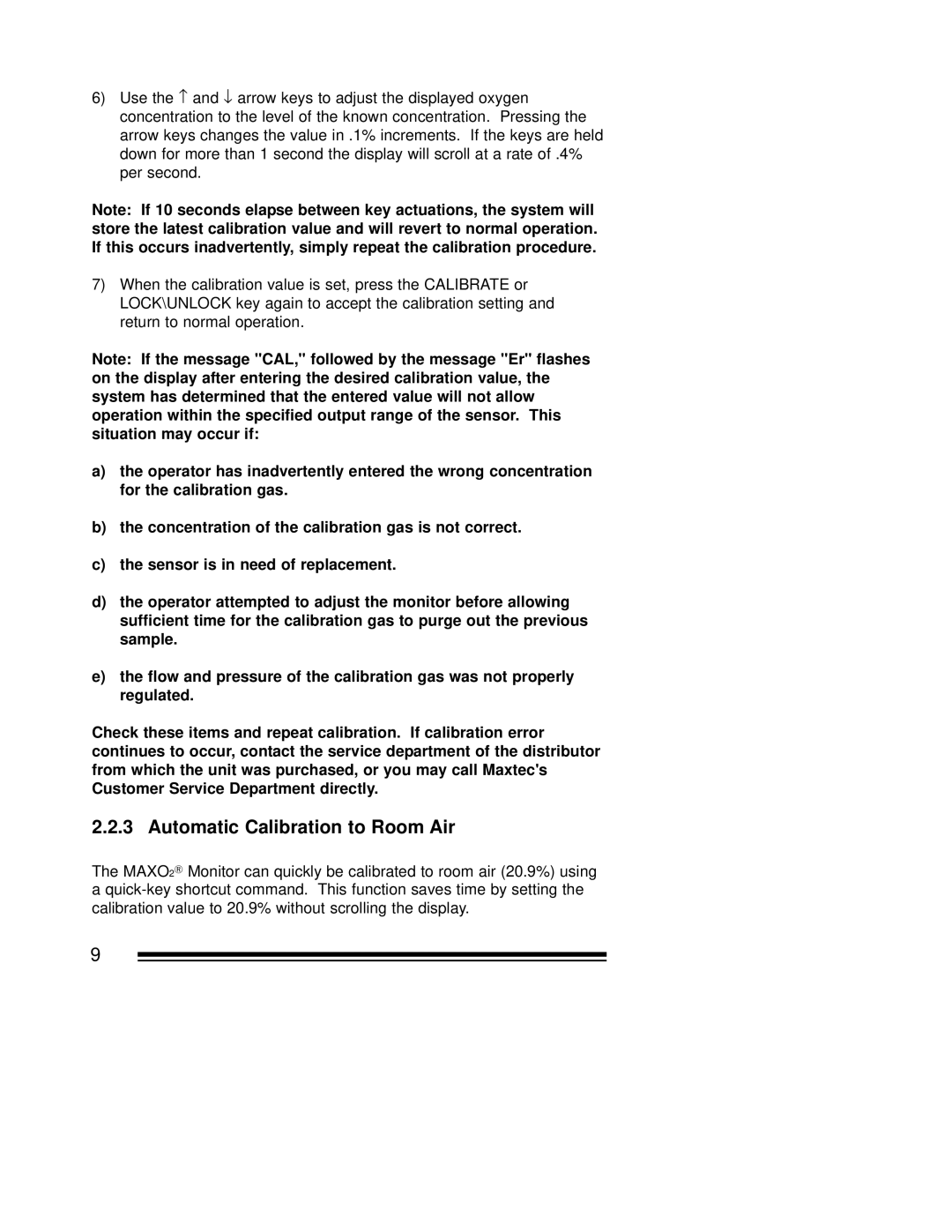 MaxTech OM-25ME operating instructions Automatic Calibration to Room Air 