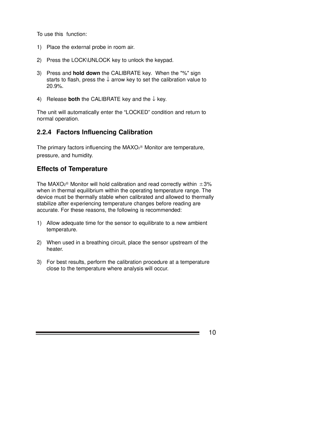 MaxTech OM-25ME operating instructions Factors Influencing Calibration, Effects of Temperature 