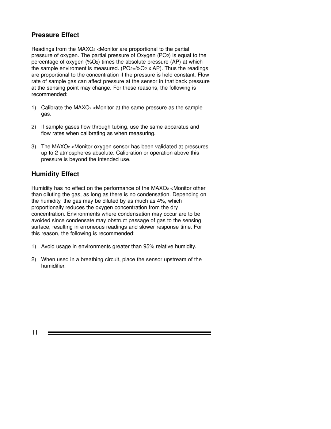 MaxTech OM-25ME operating instructions Pressure Effect, Humidity Effect 