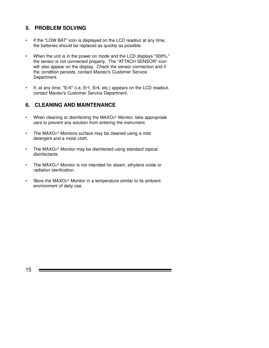 MaxTech OM-25ME operating instructions Problem Solving 