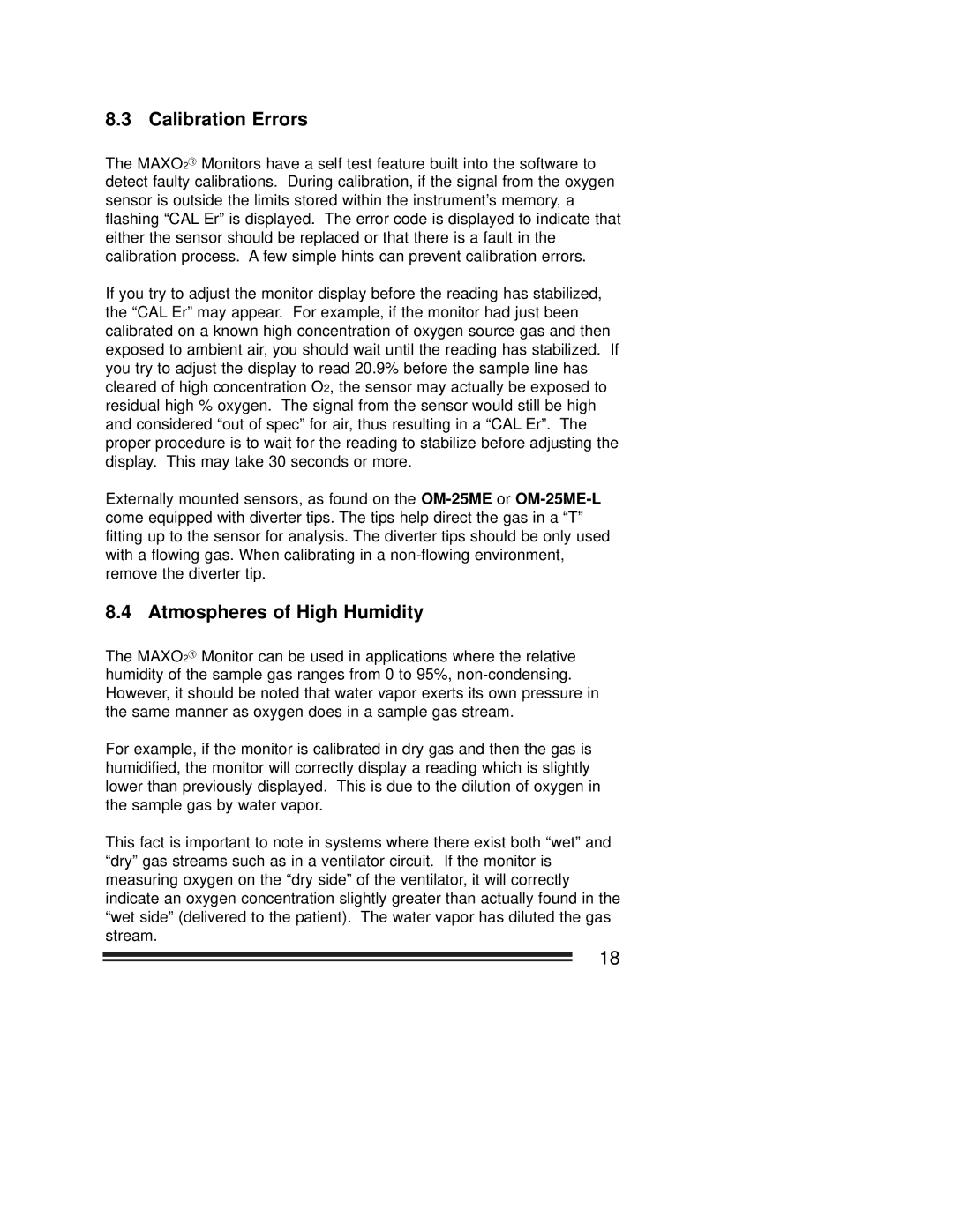 MaxTech OM-25ME operating instructions Calibration Errors 