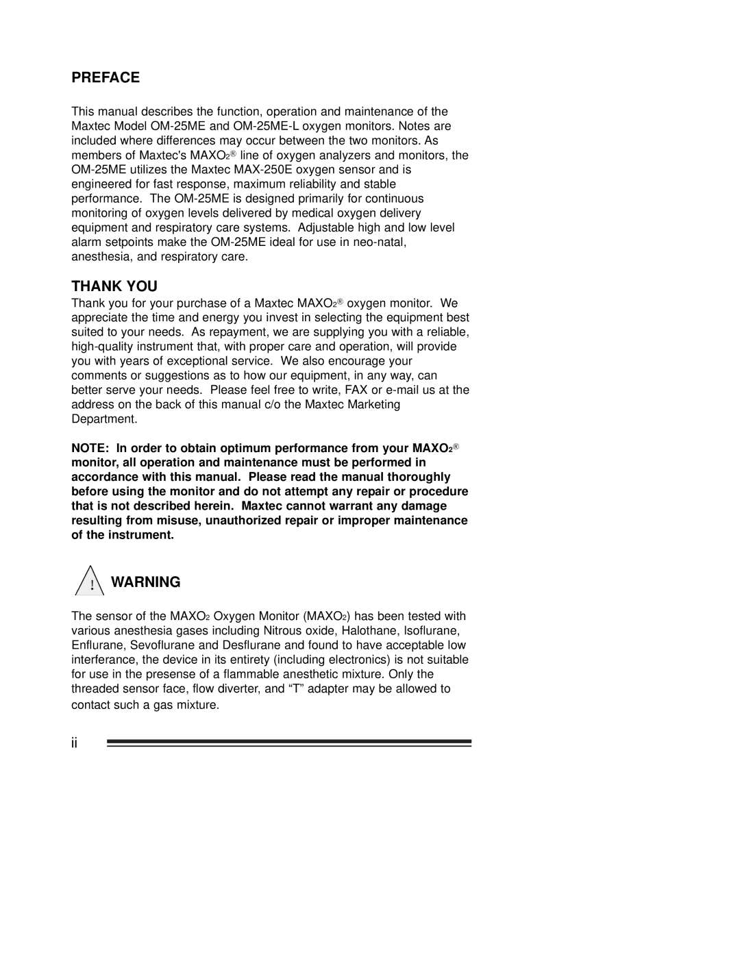 MaxTech OM-25ME operating instructions Preface 