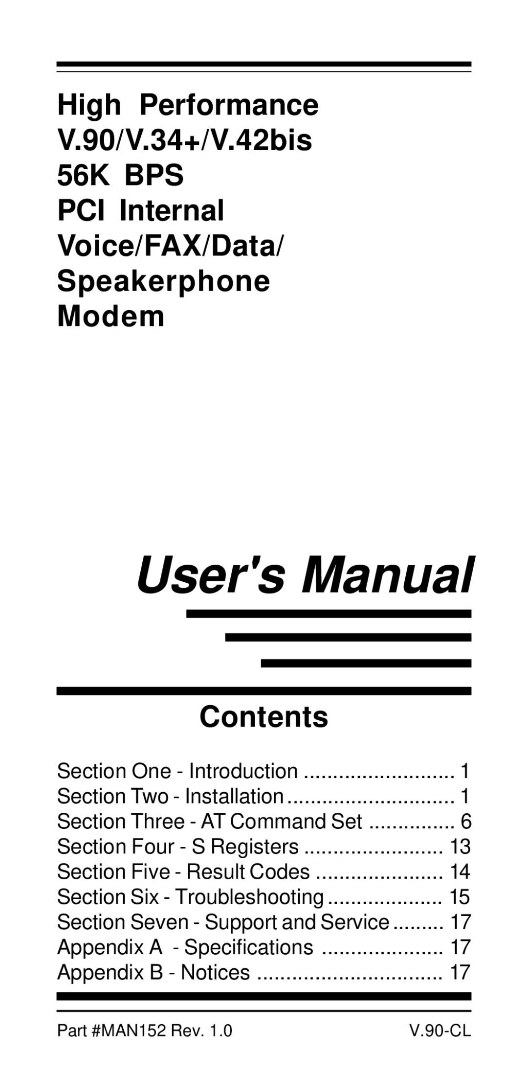 MaxTech PCI Internal Voice/FAX/Data/Speakerphone Modem user manual 56K BPS 