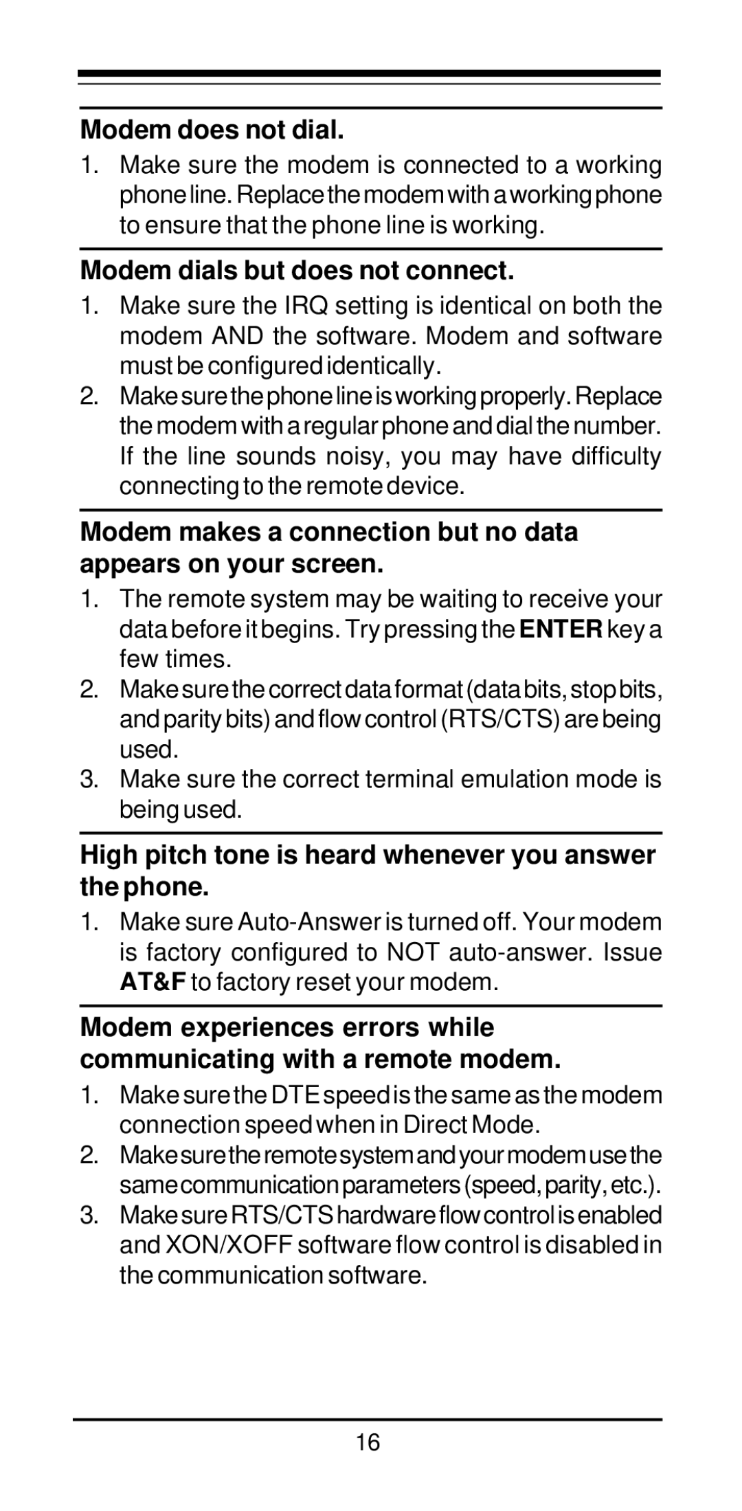 MaxTech PCI Internal Voice/FAX/Data/Speakerphone Modem user manual Modem does not dial, Modem dials but does not connect 