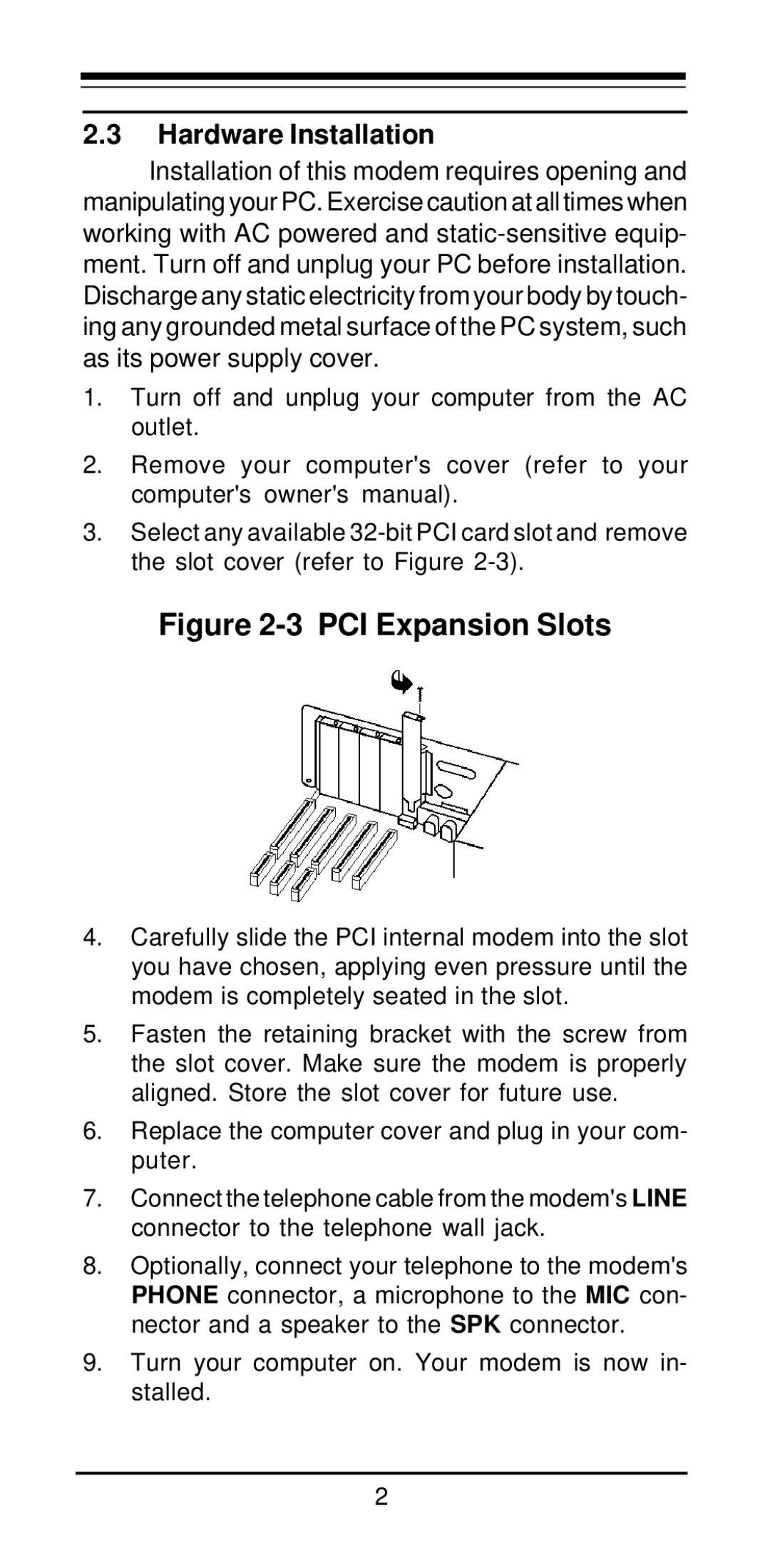 MaxTech PCI Internal Voice/FAX/Data/Speakerphone Modem user manual PCI Expansion Slots, Hardware Installation 