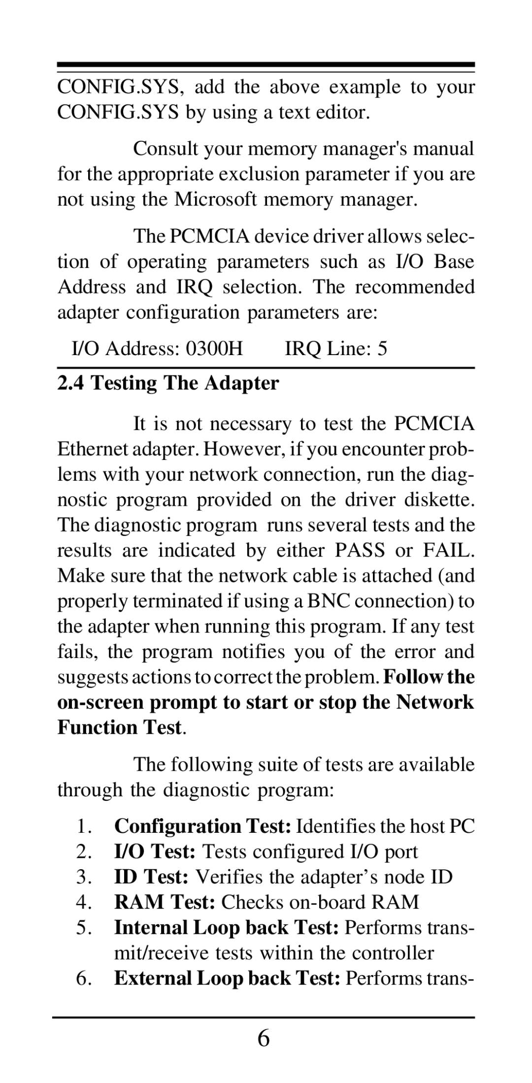 MaxTech PCN2000 Series manual Testing The Adapter, On-screen prompt to start or stop the Network Function Test 