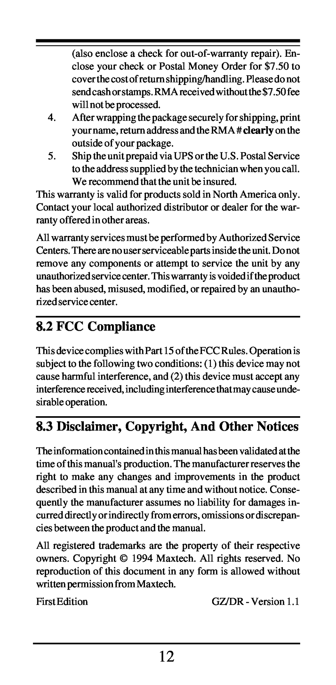 MaxTech PCN2000 Series manual FCC Compliance, Disclaimer, Copyright, And Other Notices 