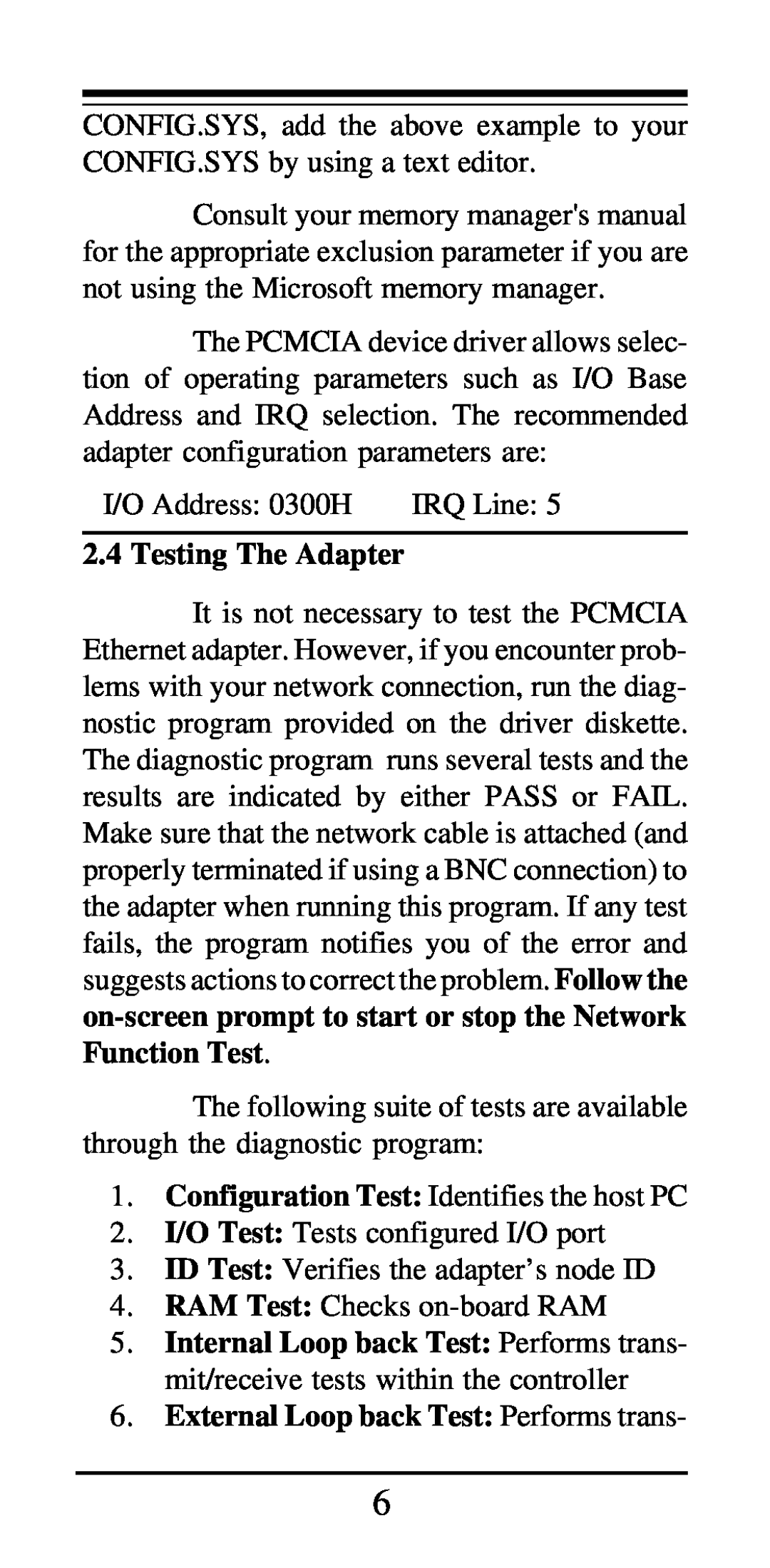 MaxTech PCN2000 Series manual Testing The Adapter, on-screen prompt to start or stop the Network Function Test 
