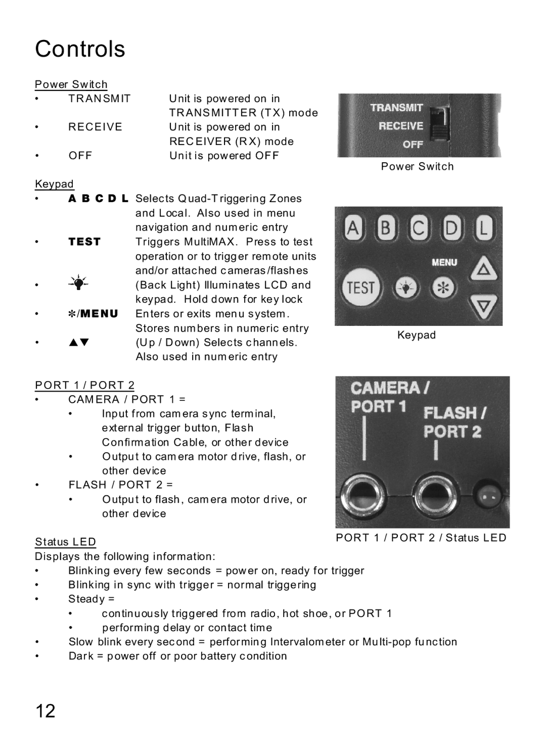 MaxTech Transceiver manual Controls, Off 