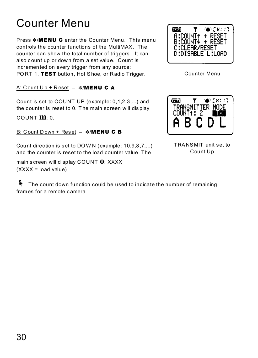 MaxTech Transceiver manual Counter Menu 