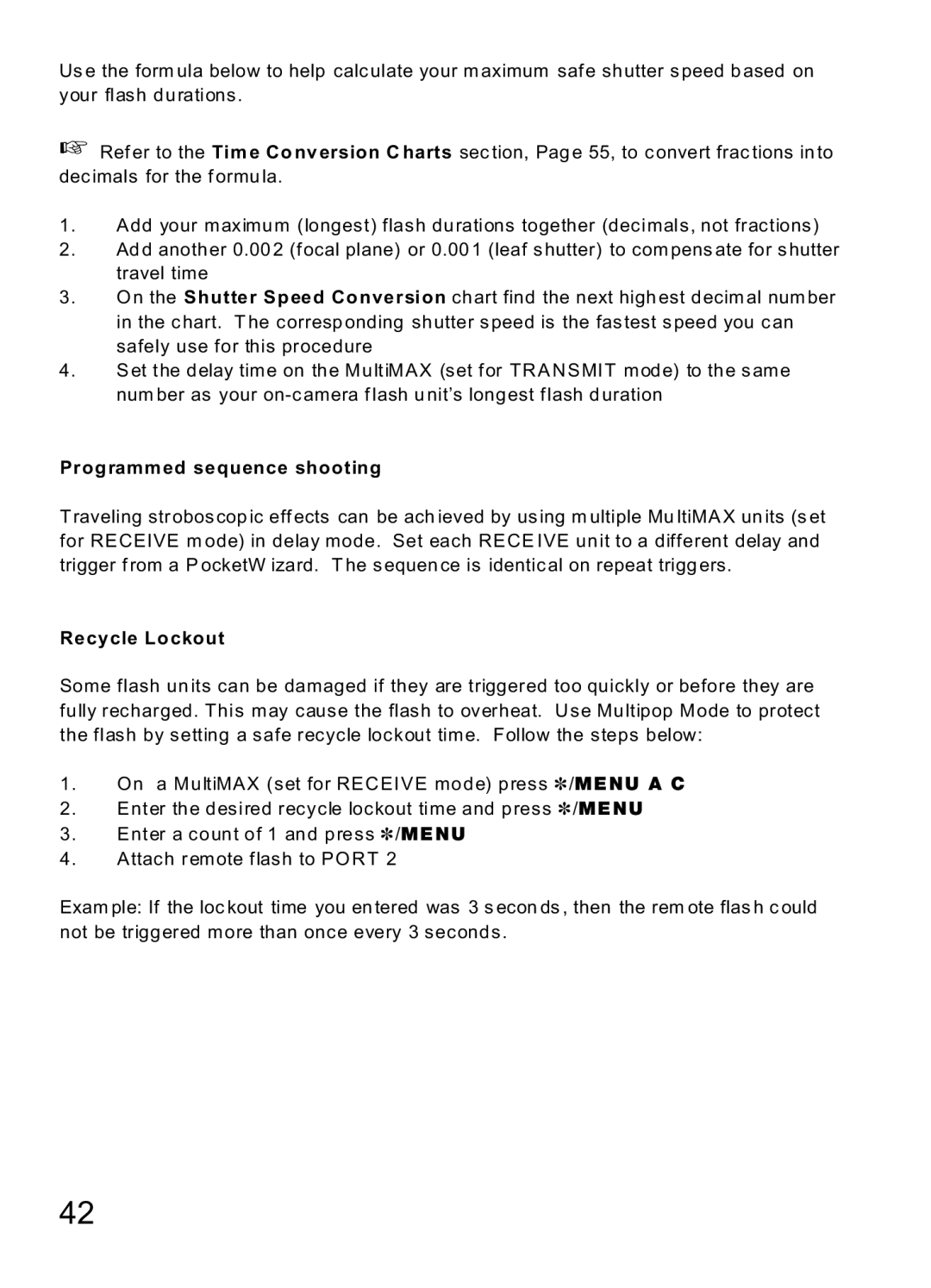 MaxTech Transceiver manual Programmed sequence shooting, Recycle Lockout 