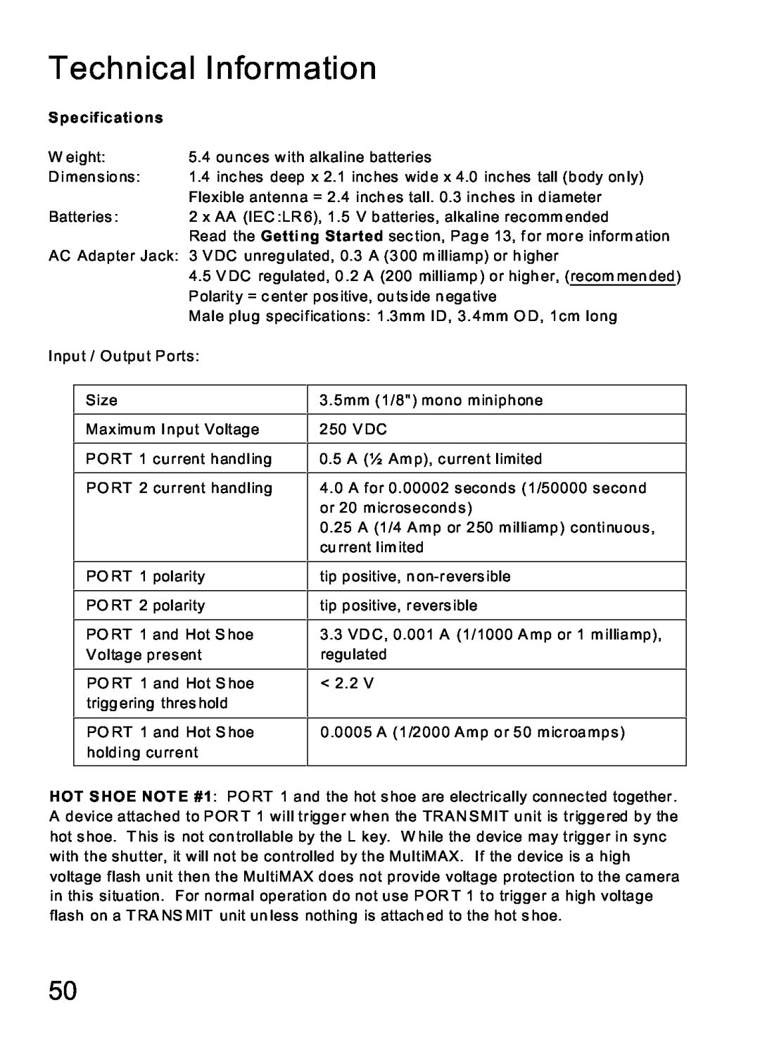 MaxTech Transceiver manual Technical Information, Specifications 