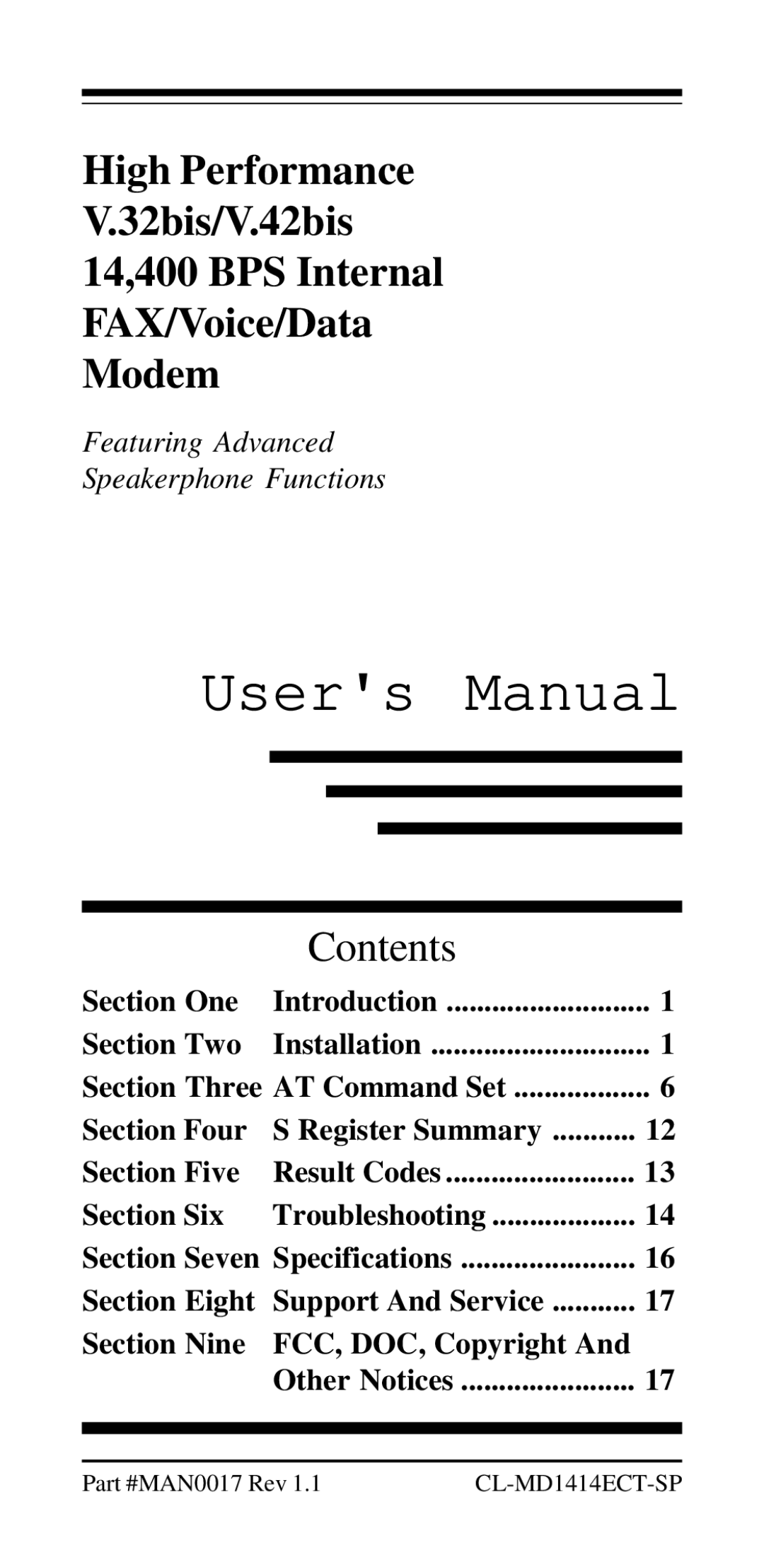 MaxTech V.32bis, V.42bis user manual Contents 