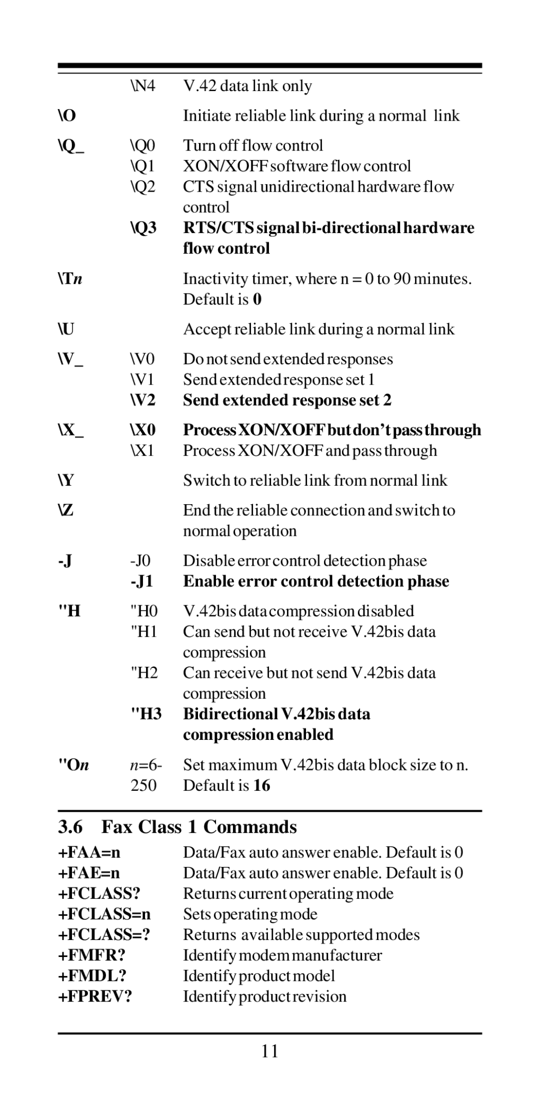 MaxTech V.42bis, V.32bis user manual Fax Class 1 Commands 