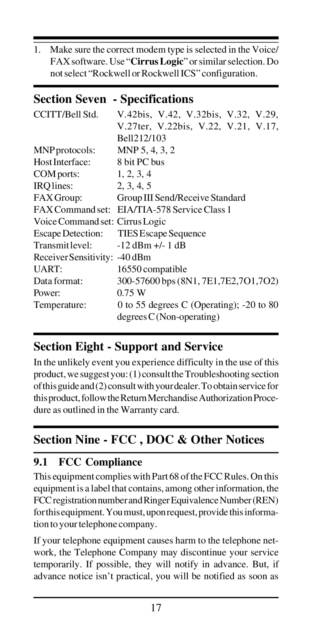 MaxTech V.42bis, V.32bis user manual FCC Compliance, Uart 