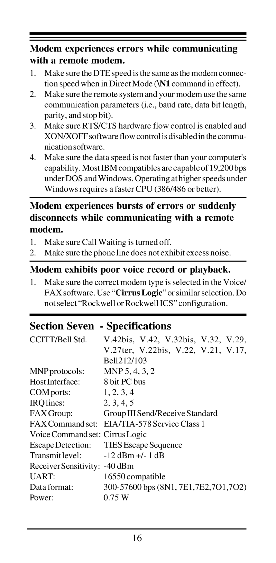 MaxTech V.42bis, V.32bis user manual Power 75 W 