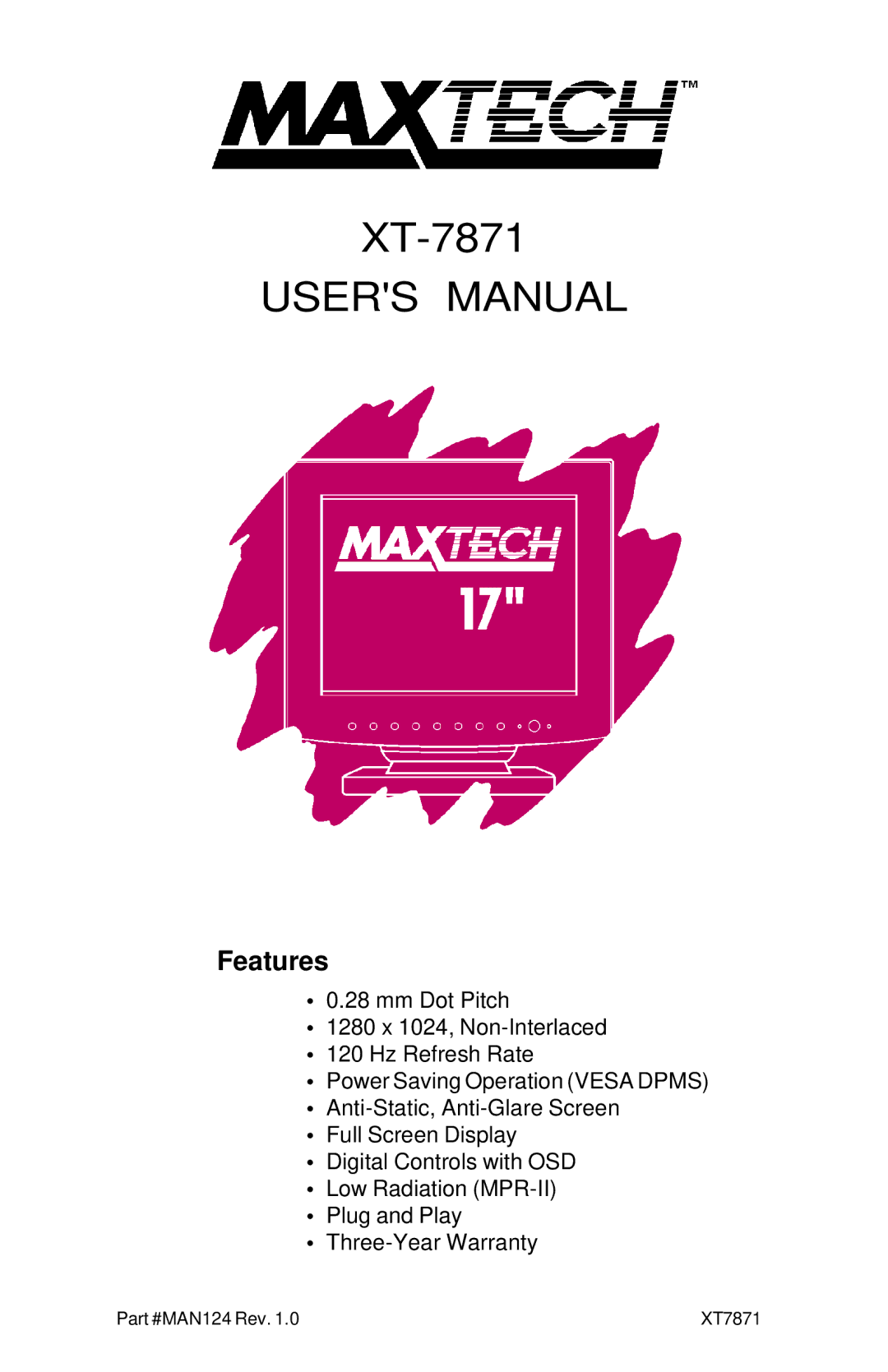 MaxTech XT-7871 user manual 