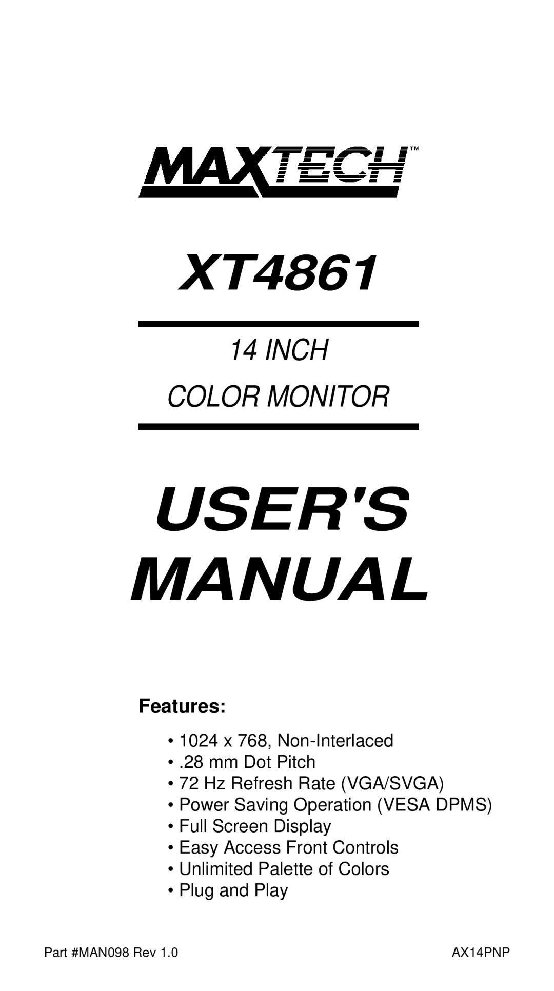 MaxTech XT4861 user manual 