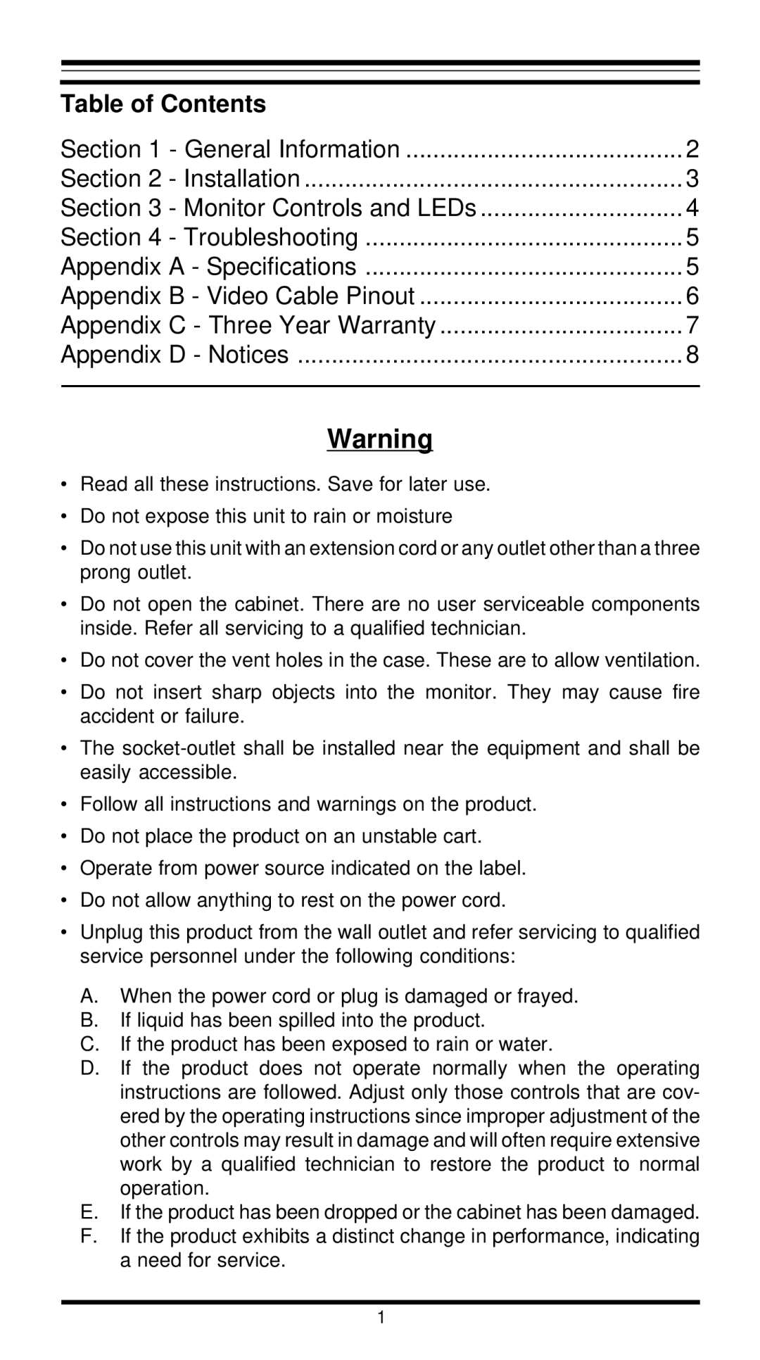 MaxTech XT4862 user manual Table of Contents 