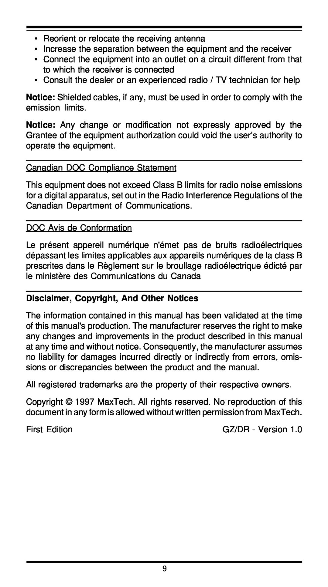 MaxTech XT4871 user manual Disclaimer, Copyright, And Other Notices 