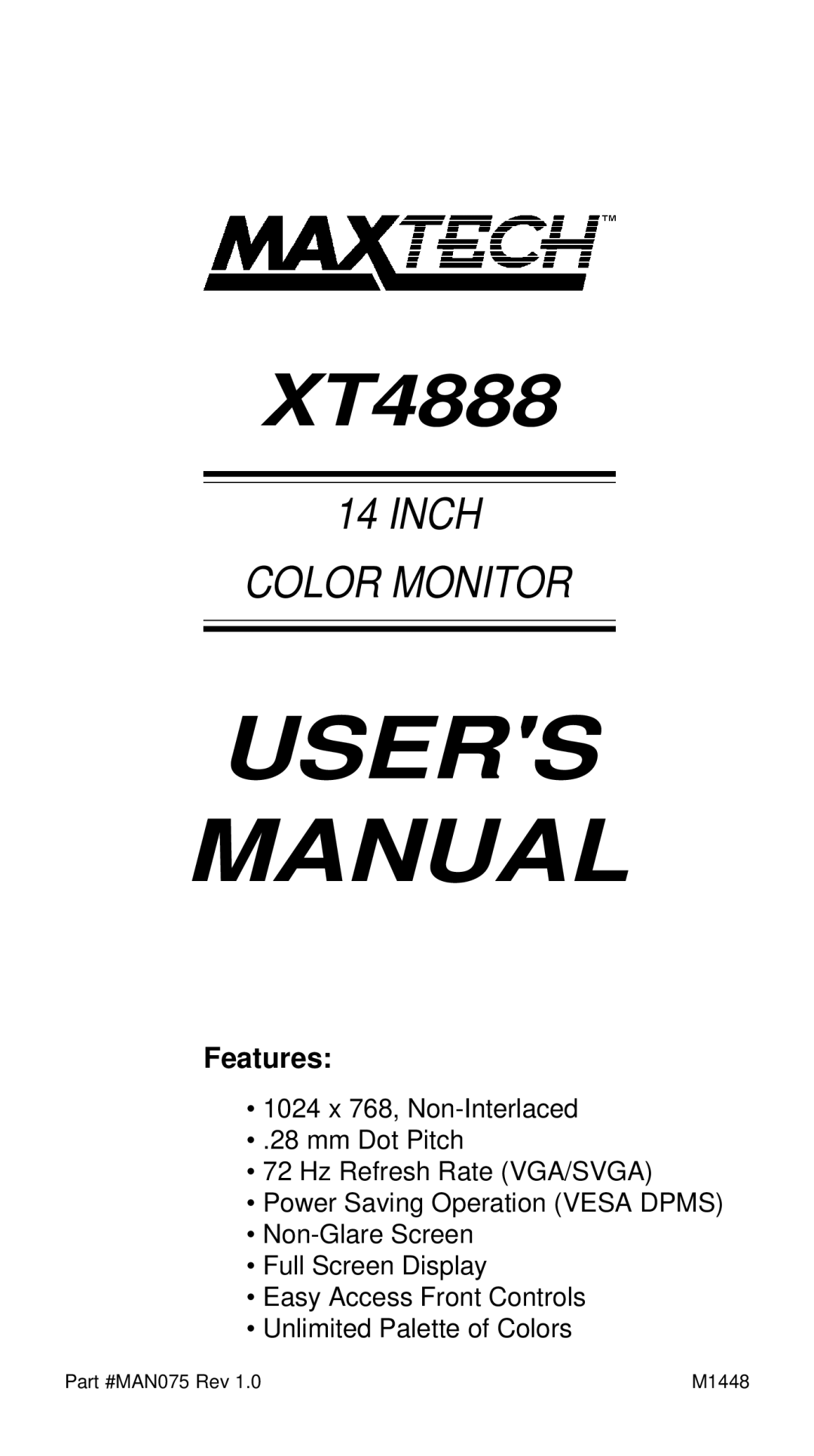 MaxTech XT4888 user manual 