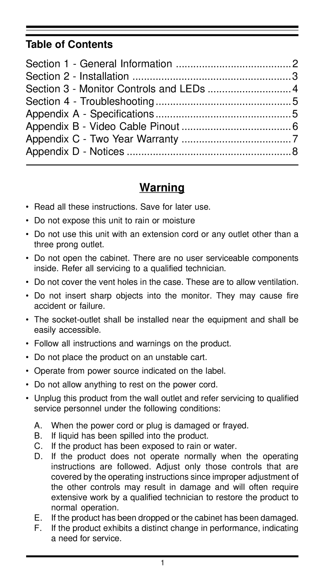 MaxTech XT4888 user manual Table of Contents 