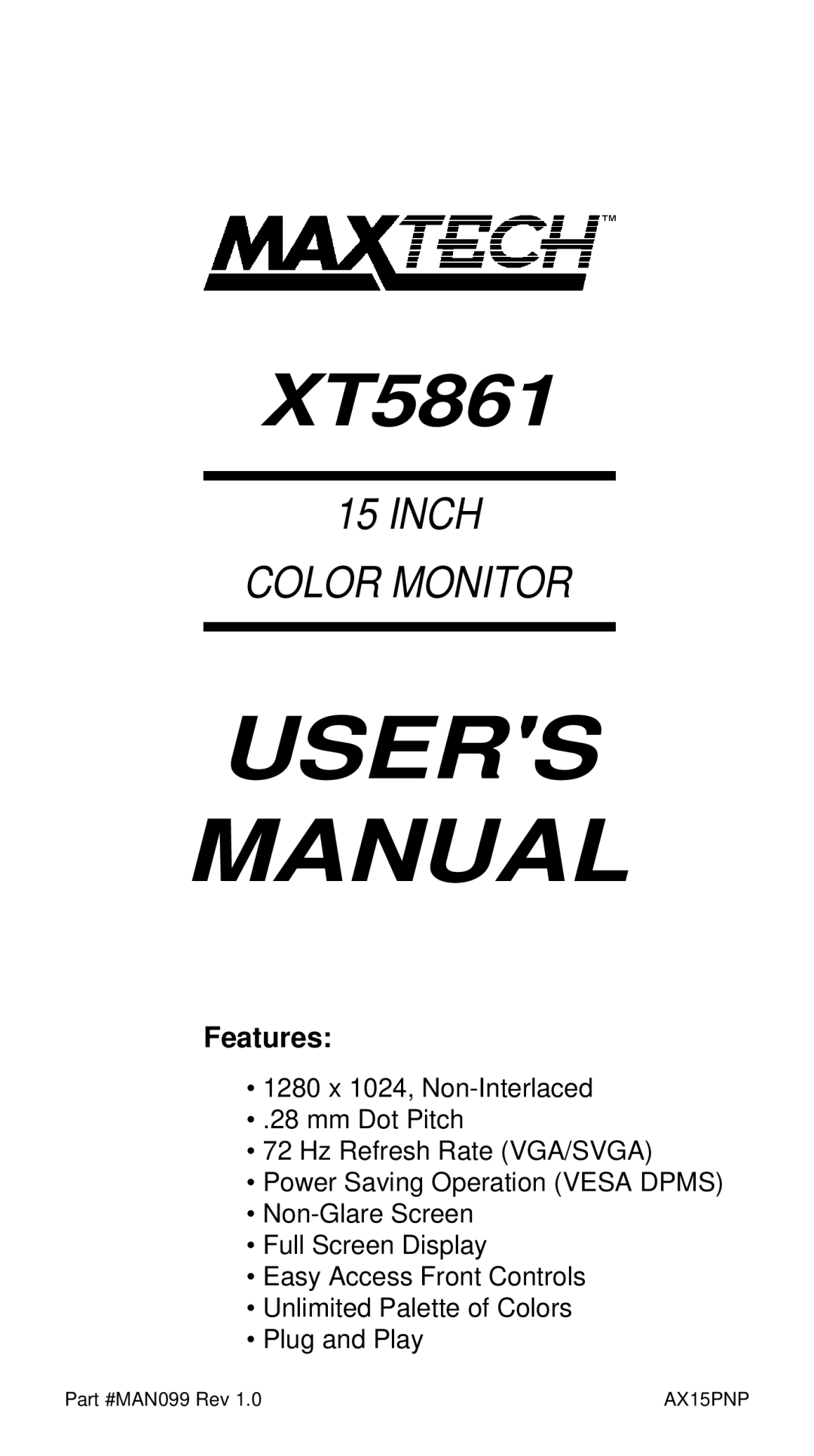 MaxTech XT5861 user manual 