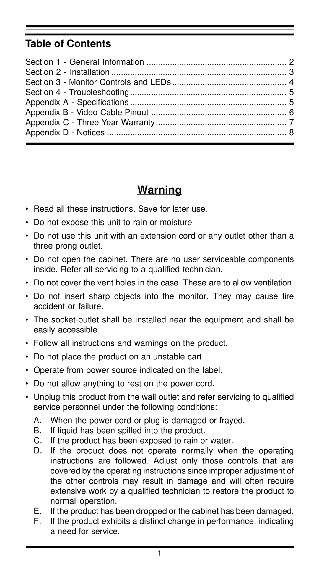 MaxTech XT5861 user manual Table of Contents 