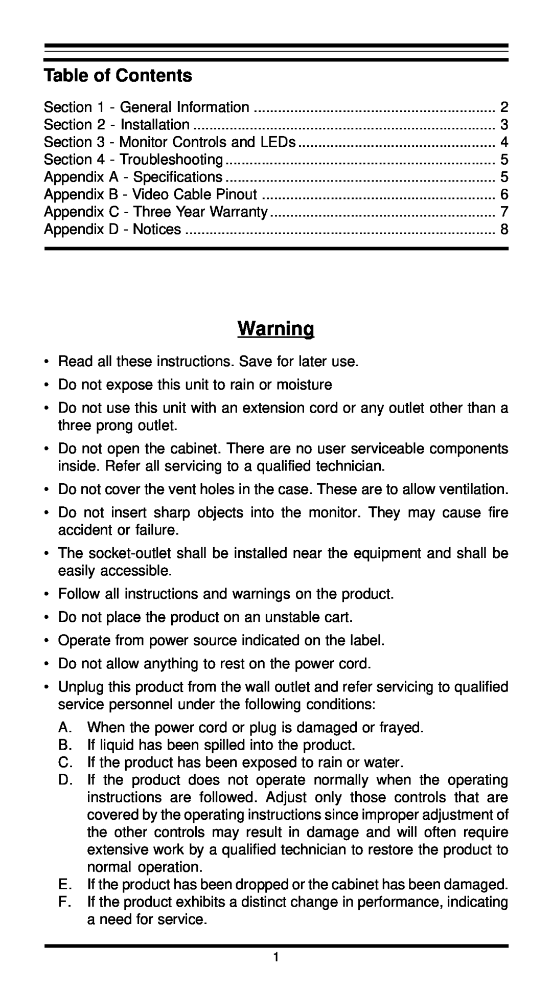 MaxTech XT5861 user manual Table of Contents 