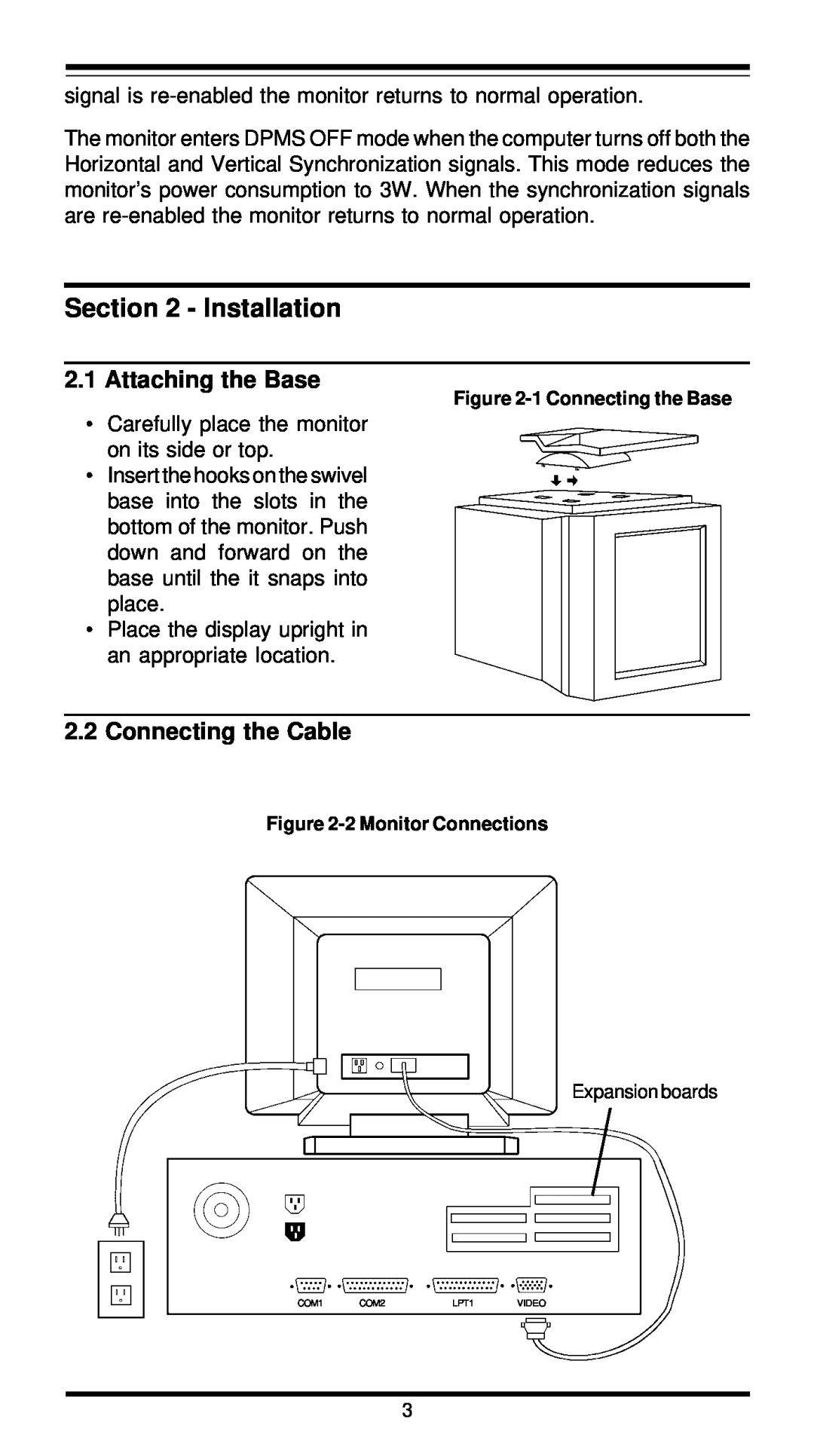 MaxTech XT5861 user manual Installation, Attaching the Base, Connecting the Cable 