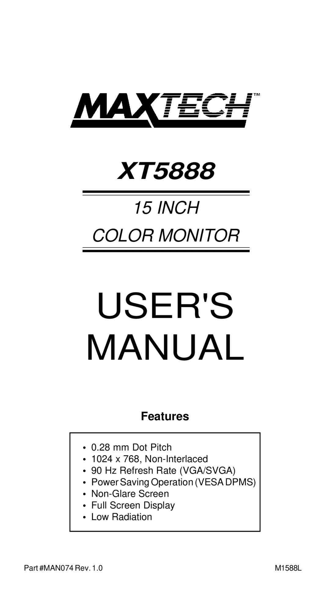 MaxTech XT5888 user manual Users Manual 