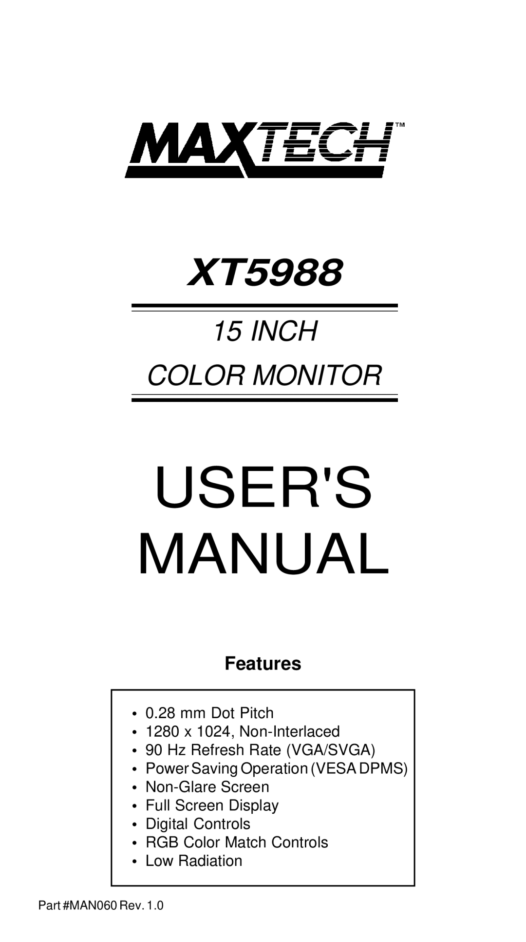 MaxTech XT5988 user manual Users Manual 