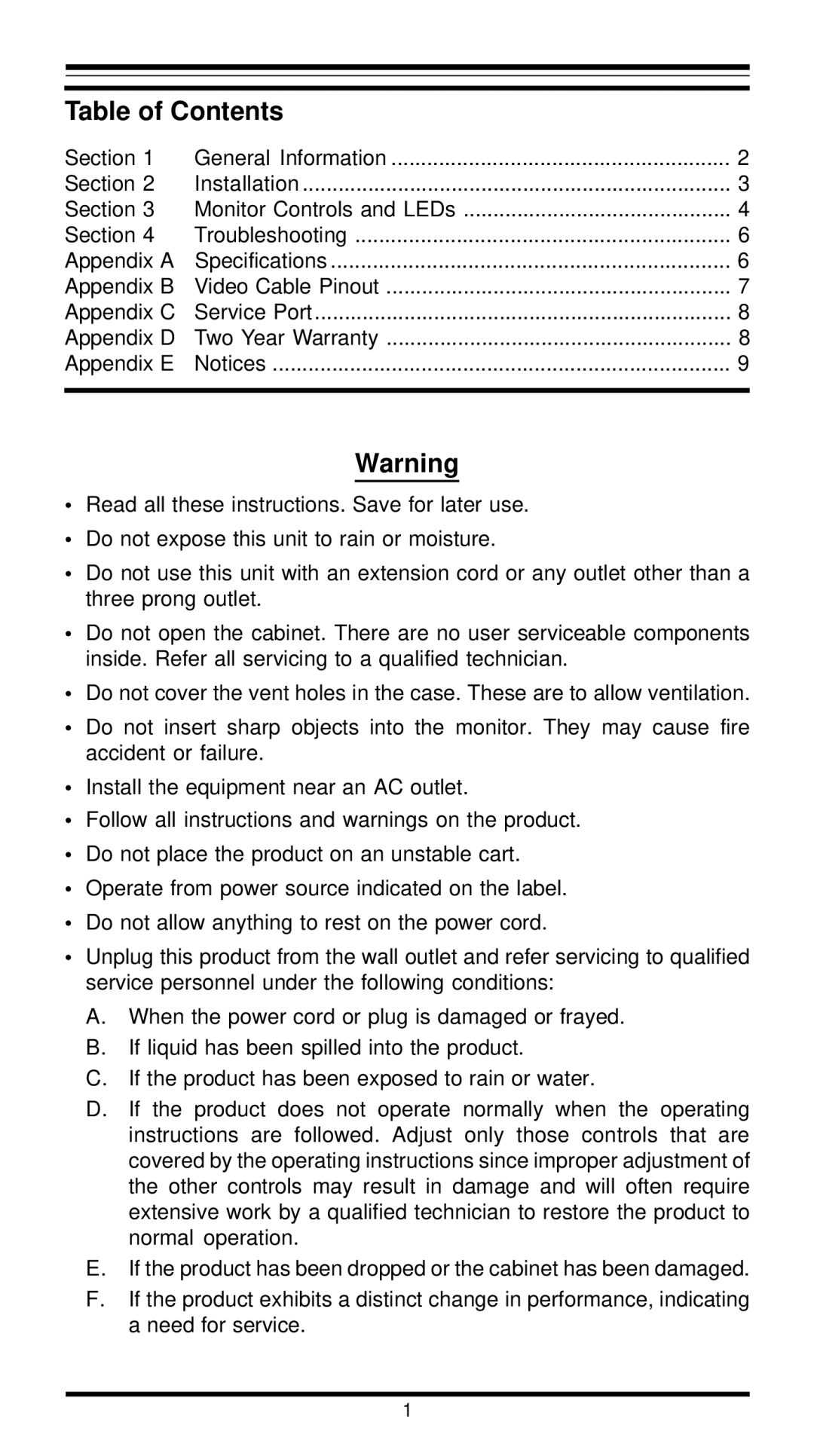 MaxTech XT5988 user manual Table of Contents 