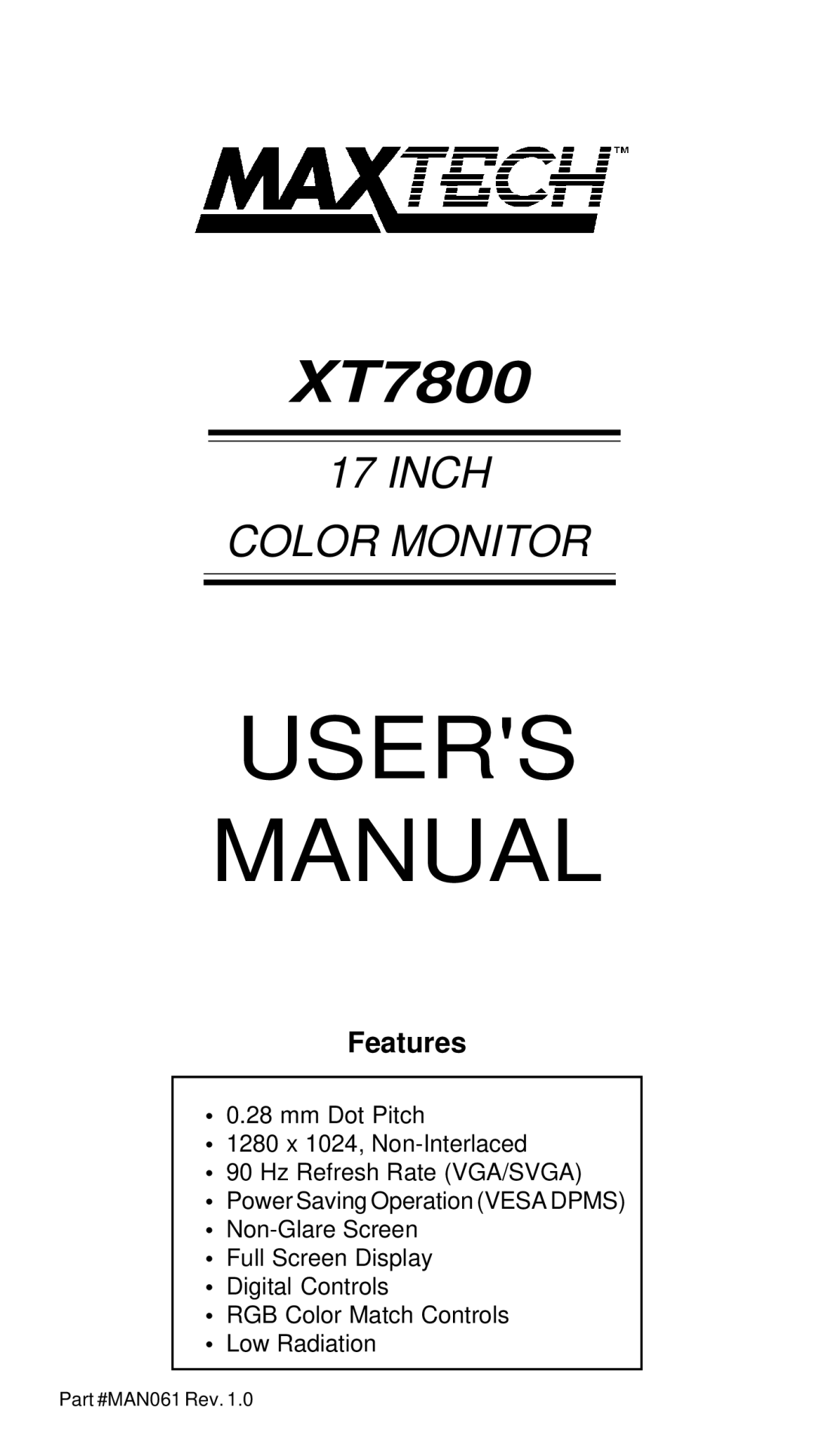 MaxTech XT7800 user manual Users Manual 