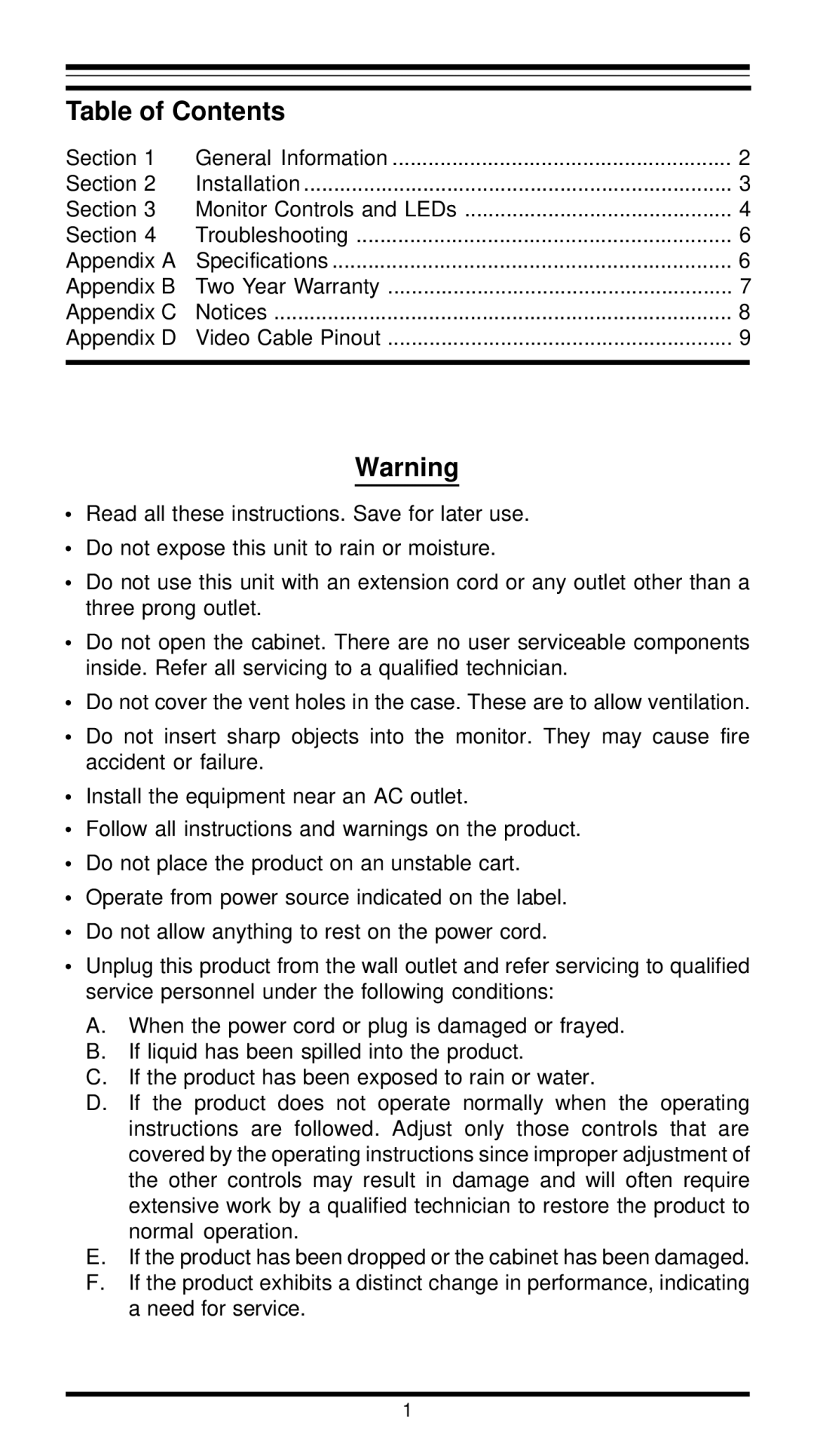 MaxTech XT7800 user manual Table of Contents 