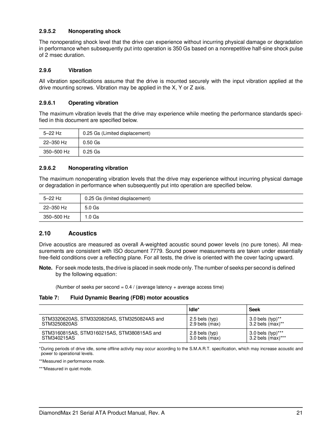 Maxtor 100451230 manual Acoustics 