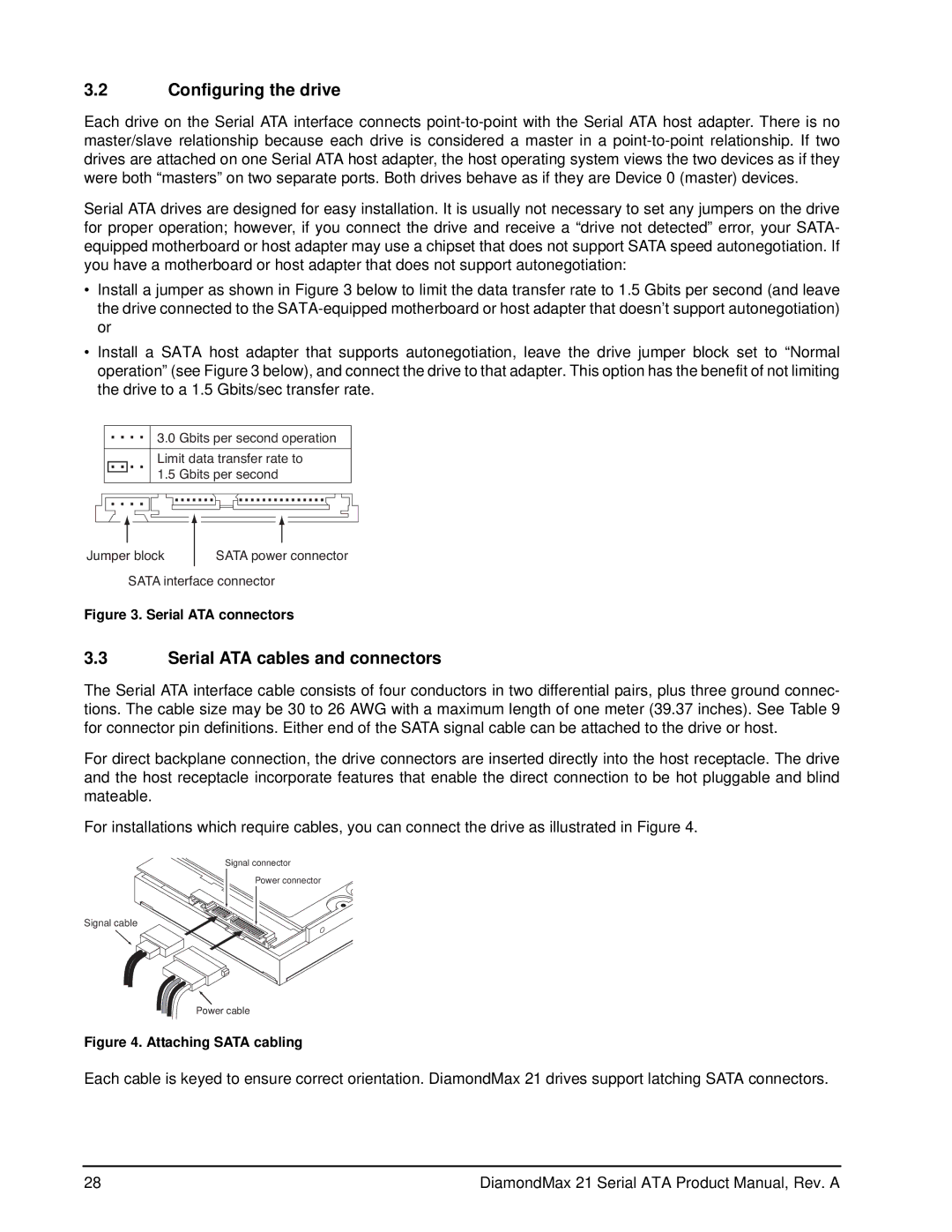 Maxtor 100451230 manual Configuring the drive, Serial ATA cables and connectors 