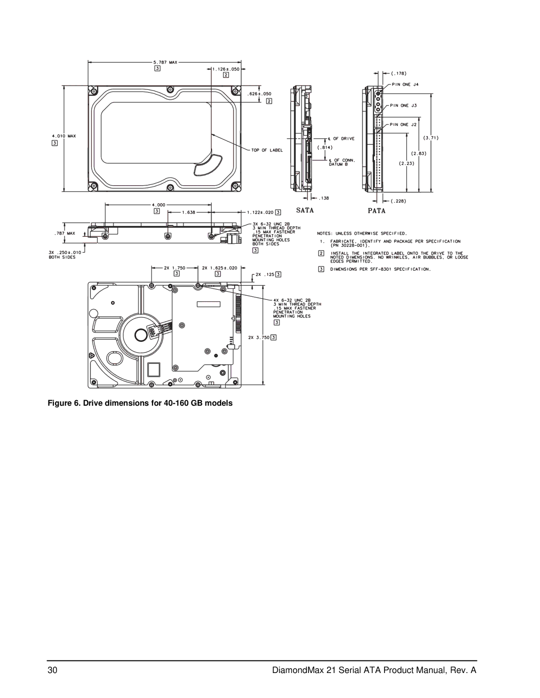 Maxtor 100451230 manual Drive dimensions for 40-160 GB models 