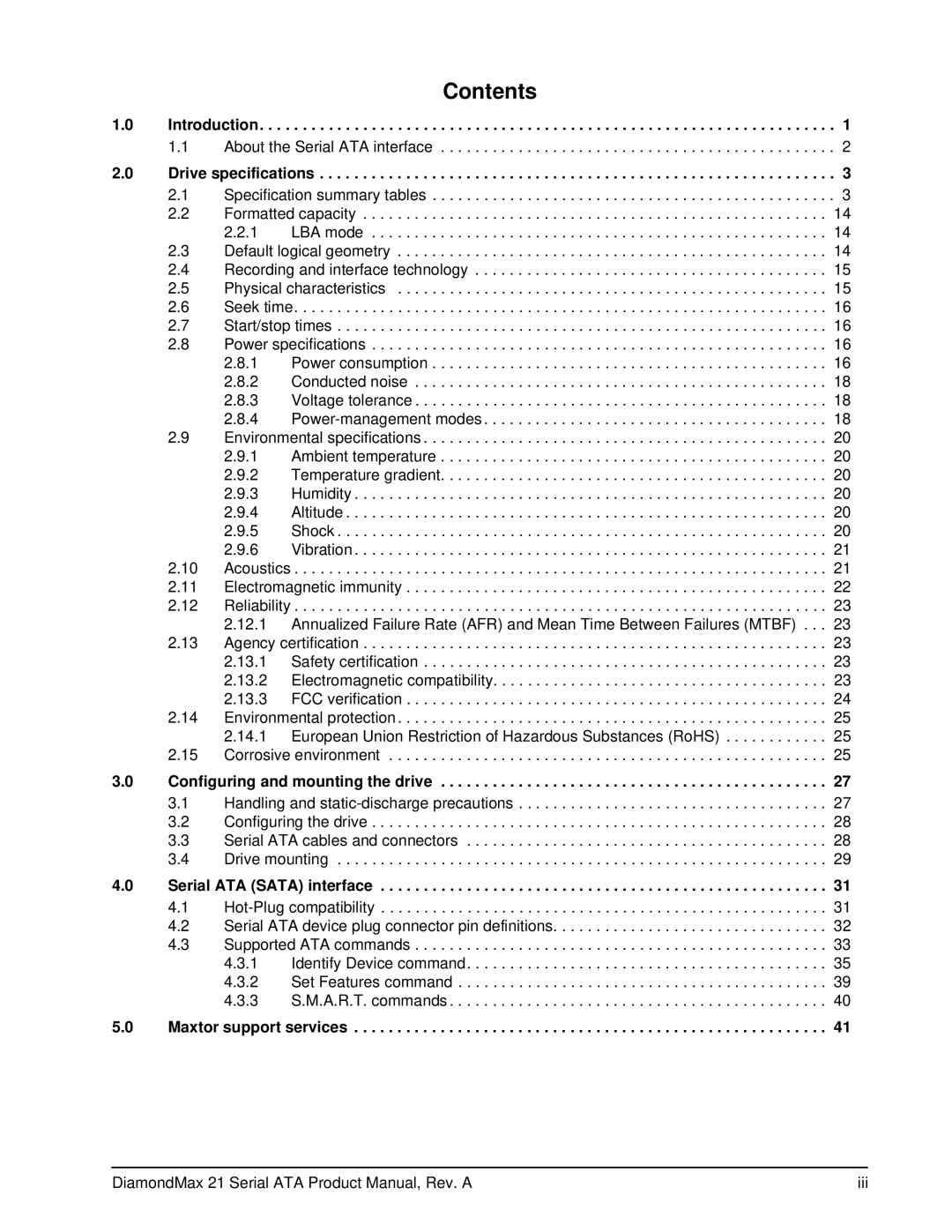 Maxtor 100451230 manual Contents 